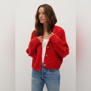 Mango Cable Knitted Cardigan Red